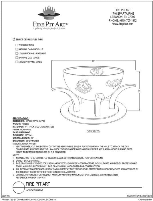 Fire Pit Art Africa's Big Five Wood Burning Fire Pit