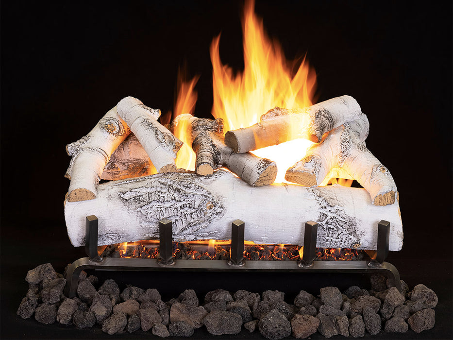 Superior Fireplace Ashton White Birch Outdoor Vented Gas Logs | Dual-Burner | Front-View