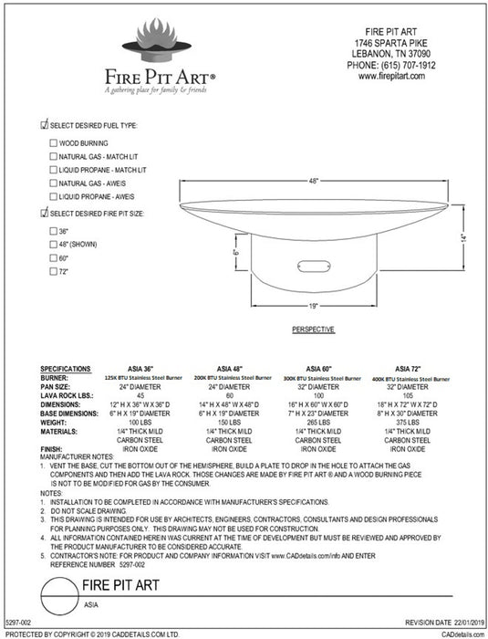 Fire Pit Art Asia 60" Gas Fire Pit