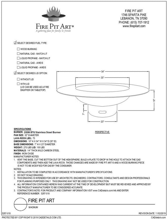 Fire Pit Art Magnum Gas Fire Pit With Lid