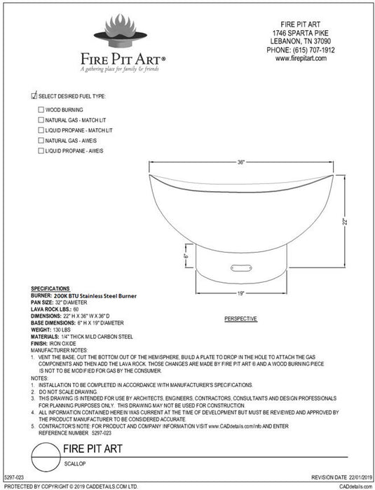 Fire Pit Art Scallop/Tidall Gas Fire Pit