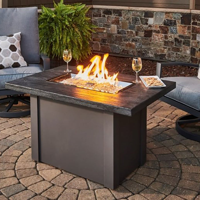 Outdoor Greatroom Stone Grey Havenwood Rectangular Gas Fire Pit Table with Grey Base