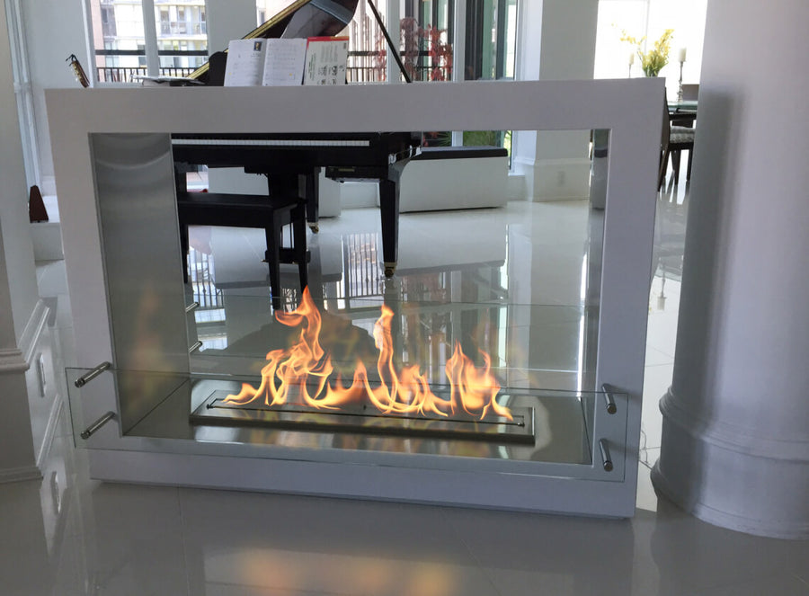 The Bio Flame Rogue 2.0 36" Double Sided See-Through Freestanding Ethanol Fireplace