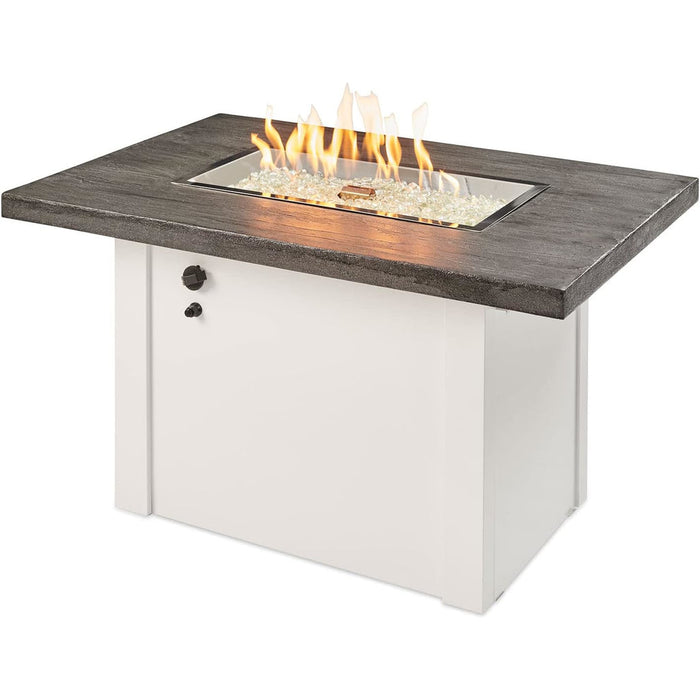 Outdoor Greatroom Stone Grey Havenwood Rectangular Gas Fire Pit Table with White Base