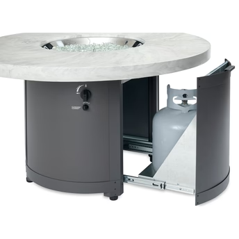 Outdoor Greatroom White Onyx Beacon Round Gas Fire Pit Table