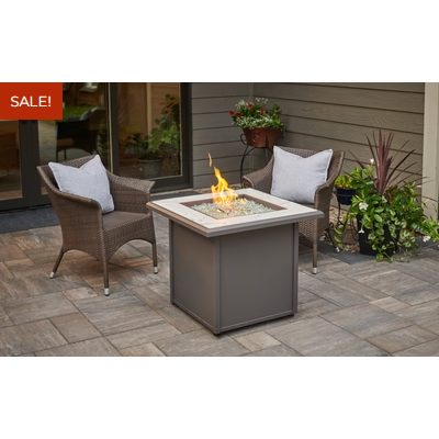 Outdoor Greatroom Vaughn Aluminum Square Gas Fire Table White Top with Grey Base