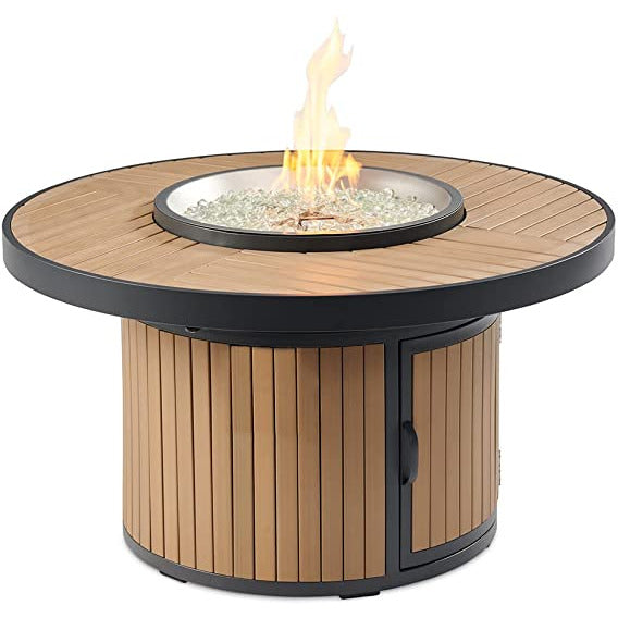 Outdoor Greatroom Light Tan Brooks Round Gas Fire Pit Table