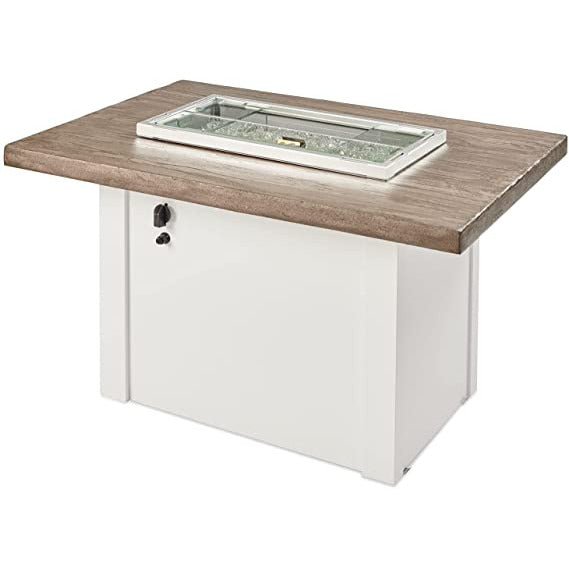 Outdoor Greatroom Driftwood Havenwood Rectangular Gas Fire Pit Table with White Base