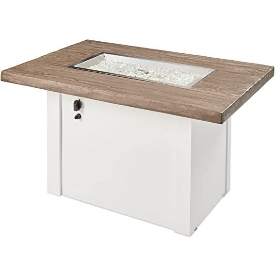 Outdoor Greatroom Driftwood Havenwood Rectangular Gas Fire Pit Table with White Base