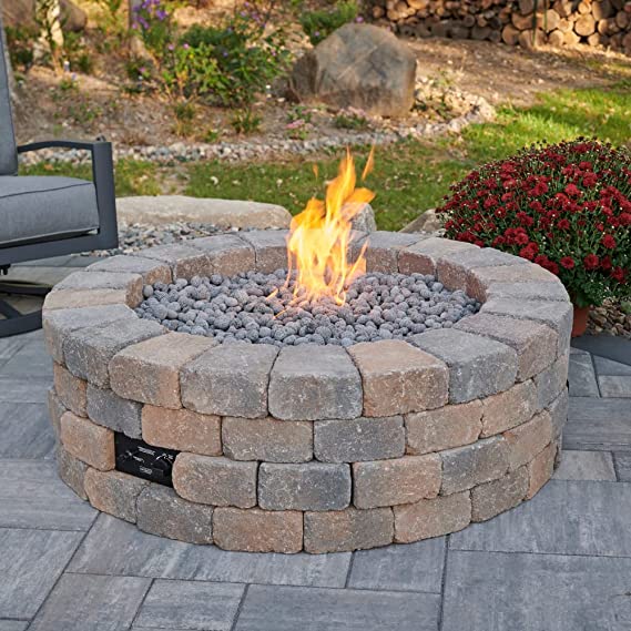 Outdoor Greatroom Bronson Block Round Gas Fire Pit Kit