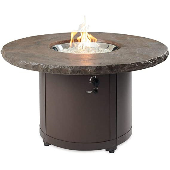 Outdoor Greatroom Marbleized Noche Beacon Round Gas Fire Pit Table