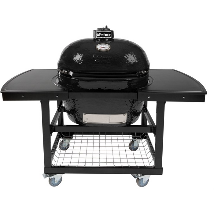 Primo Oval Large Charcoal Grill with Stainless Steel Cart and Island Top