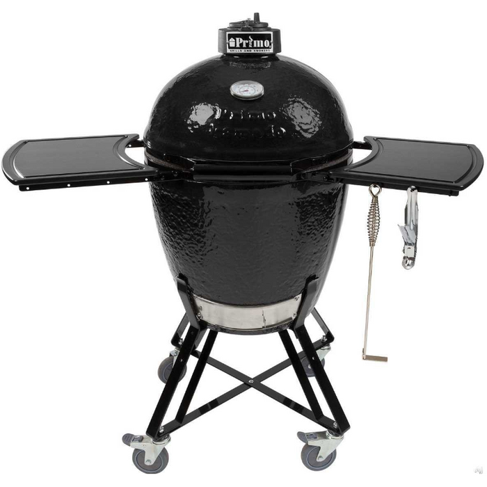 Primo All-In-One Ceramic Kamado Round Grill with Stand | Side Shelves | Ash Tool and Grate Lifter