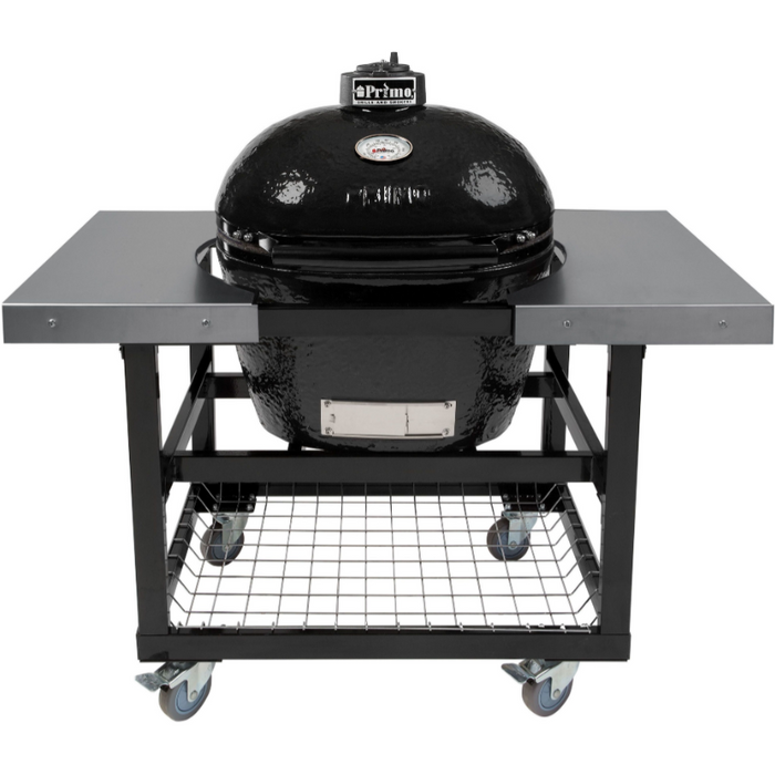 Primo Oval XL Jack Daniels Edition Charcoal Grill with Stainless Steel Cart and Side Shelves