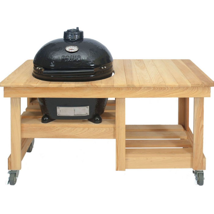 Primo Oval Large Charcoal Grill with Cypress Countertop Table