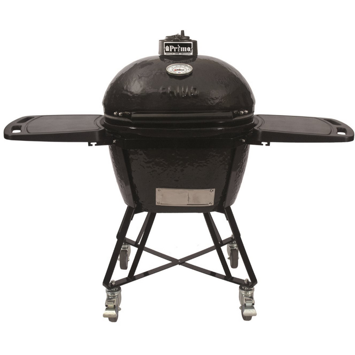 Primo All-In-One Ceramic Oval Large Charcoal Grill with Cradle | Side Shelves | and Stainless Steel Grates