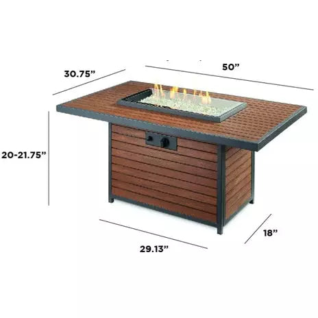 Outdoor Greatroom Kenwood Rectangular Chat Height Gas Fire Pit Table